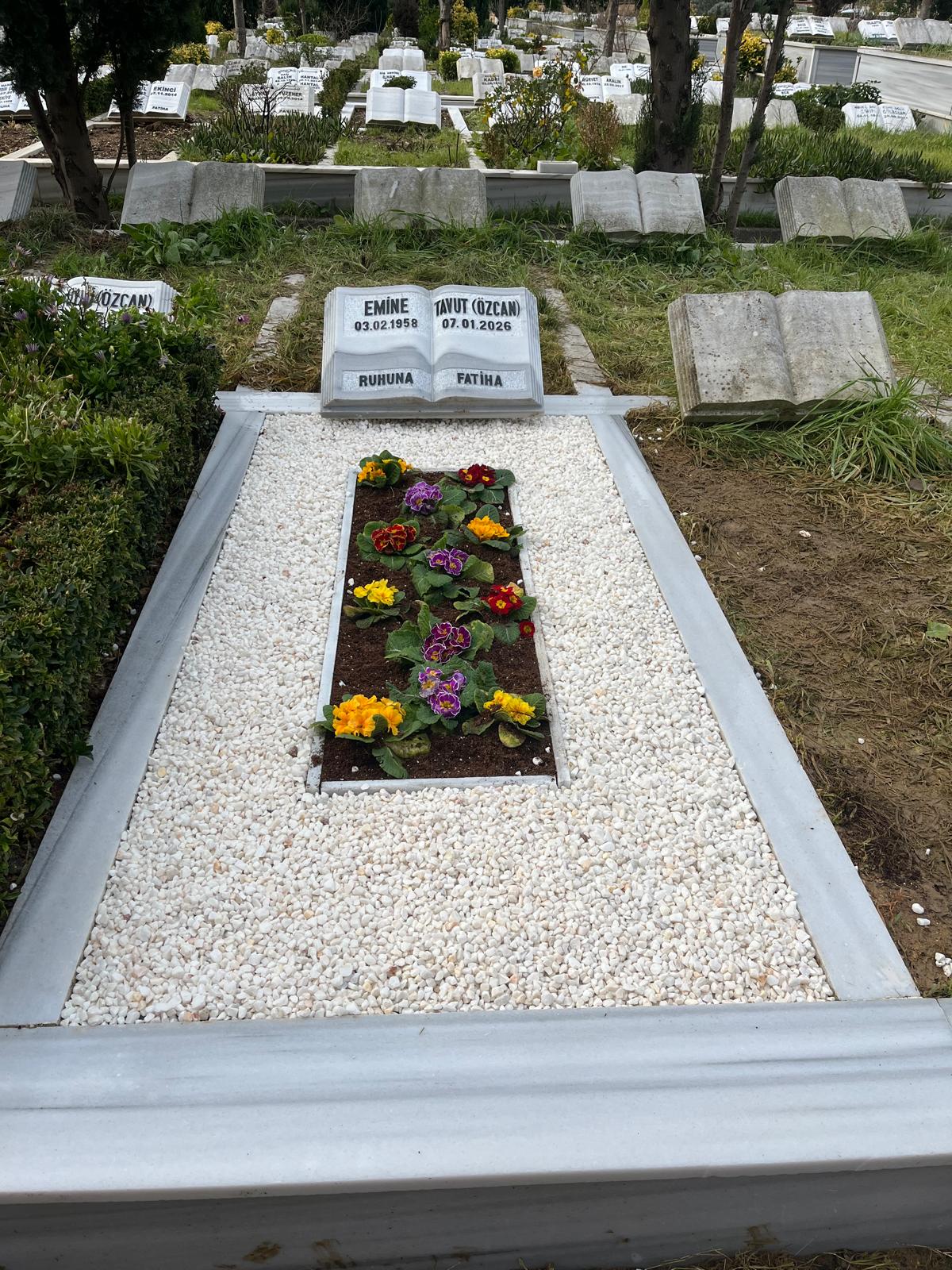 Beyaz çakıl ve çiçek peyzajı